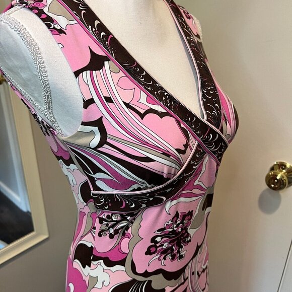 Tahari Arthur S. Levine Pink & Brown Sleeveless Floral Midi Dress, Size 2 - Picture 7 of 16